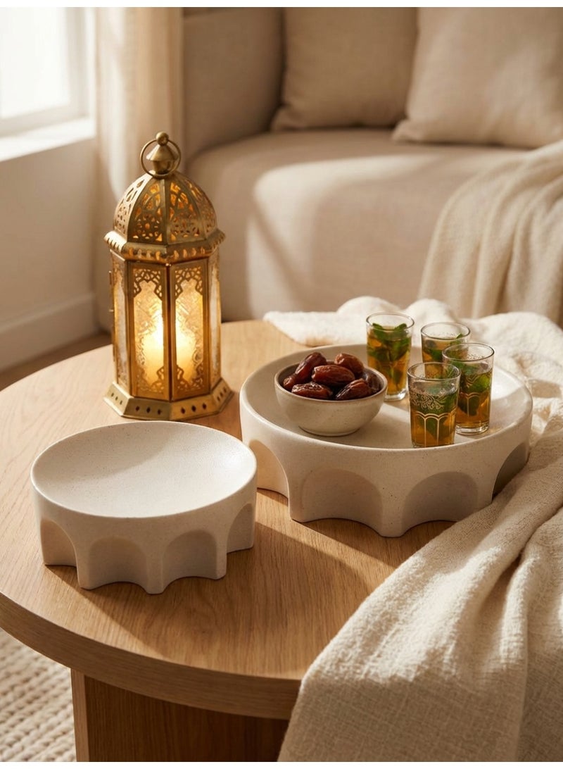 Tanseeq طقم وعاء تقديم أنيق من الراتنج الأبيض مع قاعدة تصميم قوس معماري حديث - ديكور رمضان هدية عيد وعاء التمر مركز طاولة إسلامي لمسات منزلية بسيطة صينية إفطار - Image 3